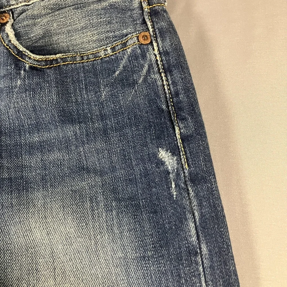 Levis 501 Jeans Mens 30x29 Blue Denim Button Fly Straight Leg Distressed Red Tab